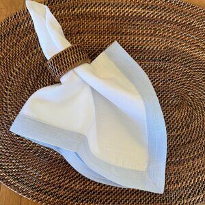 8 Solino Home Blue Edge Linen Napkins NEW